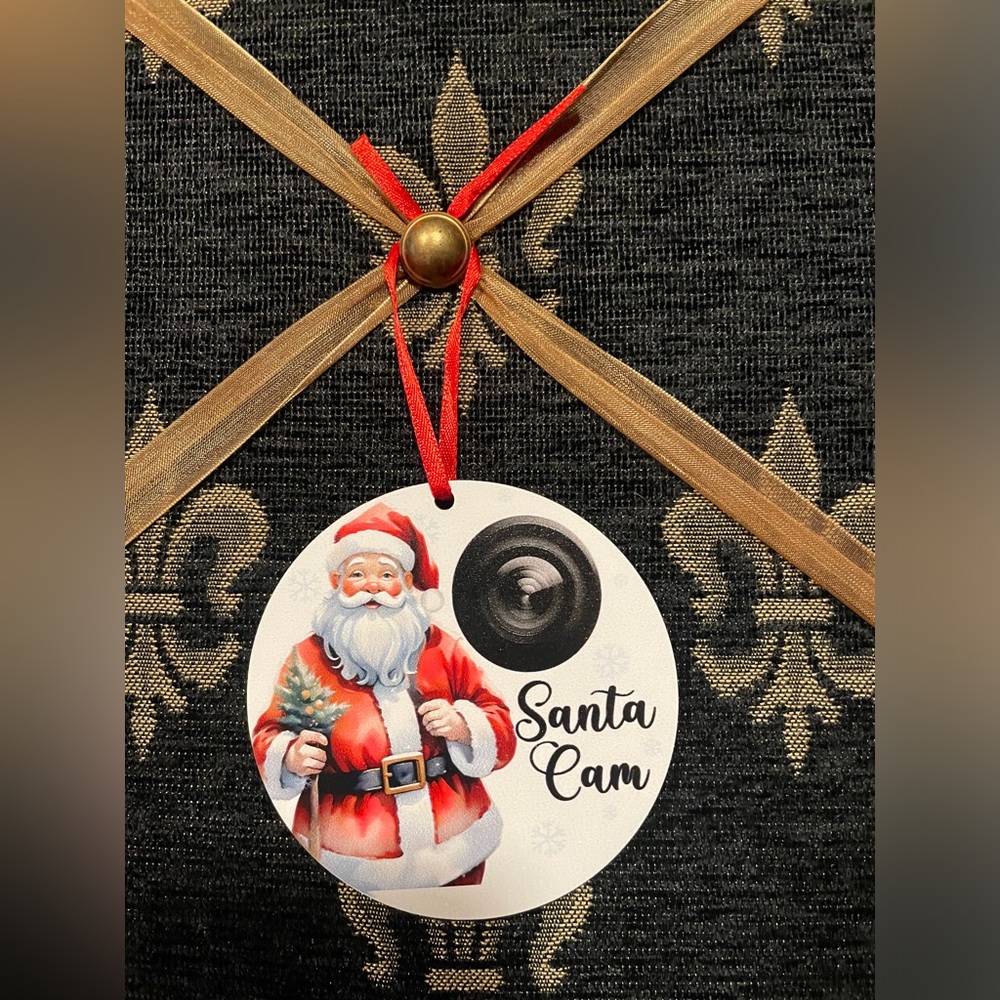 Santa Cam white wooden ornament new in plastic